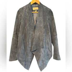 Michael Kors Genuine Leather Suede Navy Blue Moto Jacket Asymmetrical Hem XS